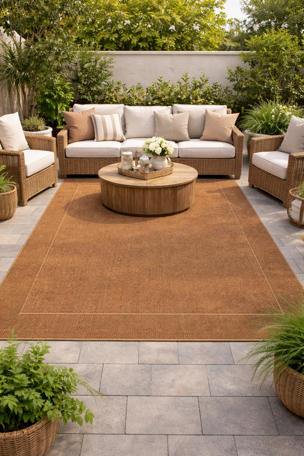 Belgium Verandah Natural polypropylene rug with intricate pattern, showcasing soft neutral tones and textured surface.