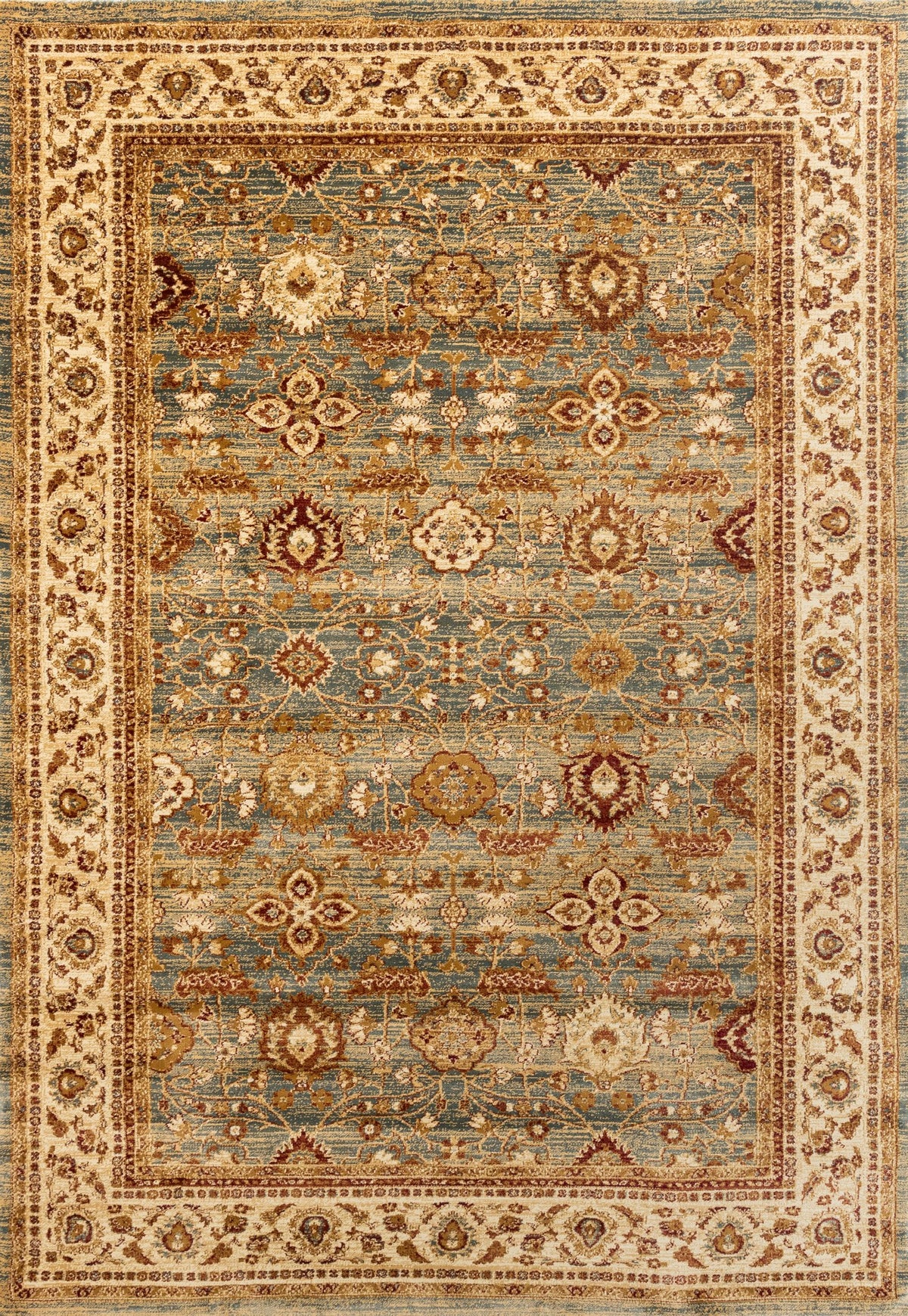 Verona Antique Blue Turkish heat set polypropylene rug with intricate pattern, showcasing rich antique blue tones and detailed design.
