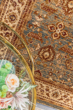 Antique blue Verona heat set polypropylene rug from Turkey, showcasing intricate design and rich color details.