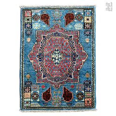 Decorative rug with geometric pattern on a white background