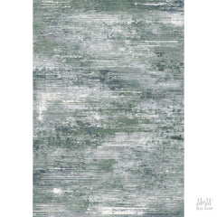 Belgium Franklin Evergreen heat set polypropylene rug with green and beige geometric pattern displayed on a floor.