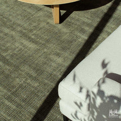 India Garcia Olive wool rug with viscose accents, featuring a textured olive green and beige pattern for elegant home decor.