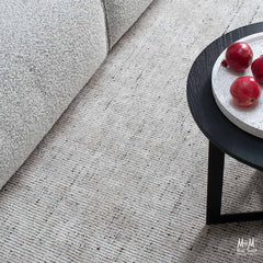 India Garcia Oyster wool rug with viscose, showcasing a textured, patterned design in neutral tones for elegant home decor.