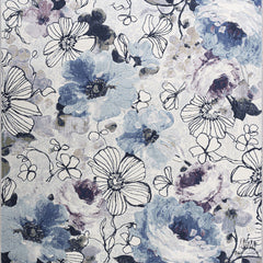 Belgium Kensington Bouquet heat set polypropylene fabric sample, showcasing colorful floral pattern and texture.