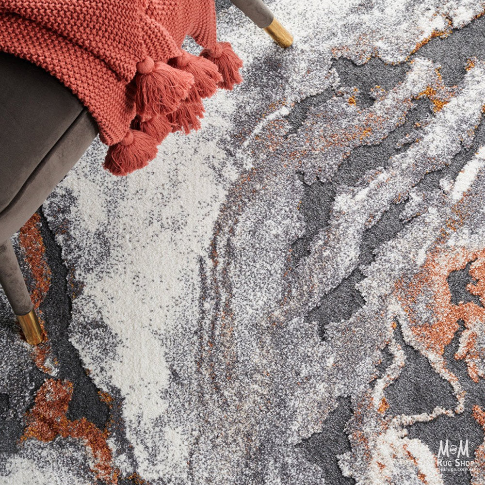 Heat set polypropylene fabric in mineral rust color by Turkey, showing a close-up of the textured mineral rust surface.