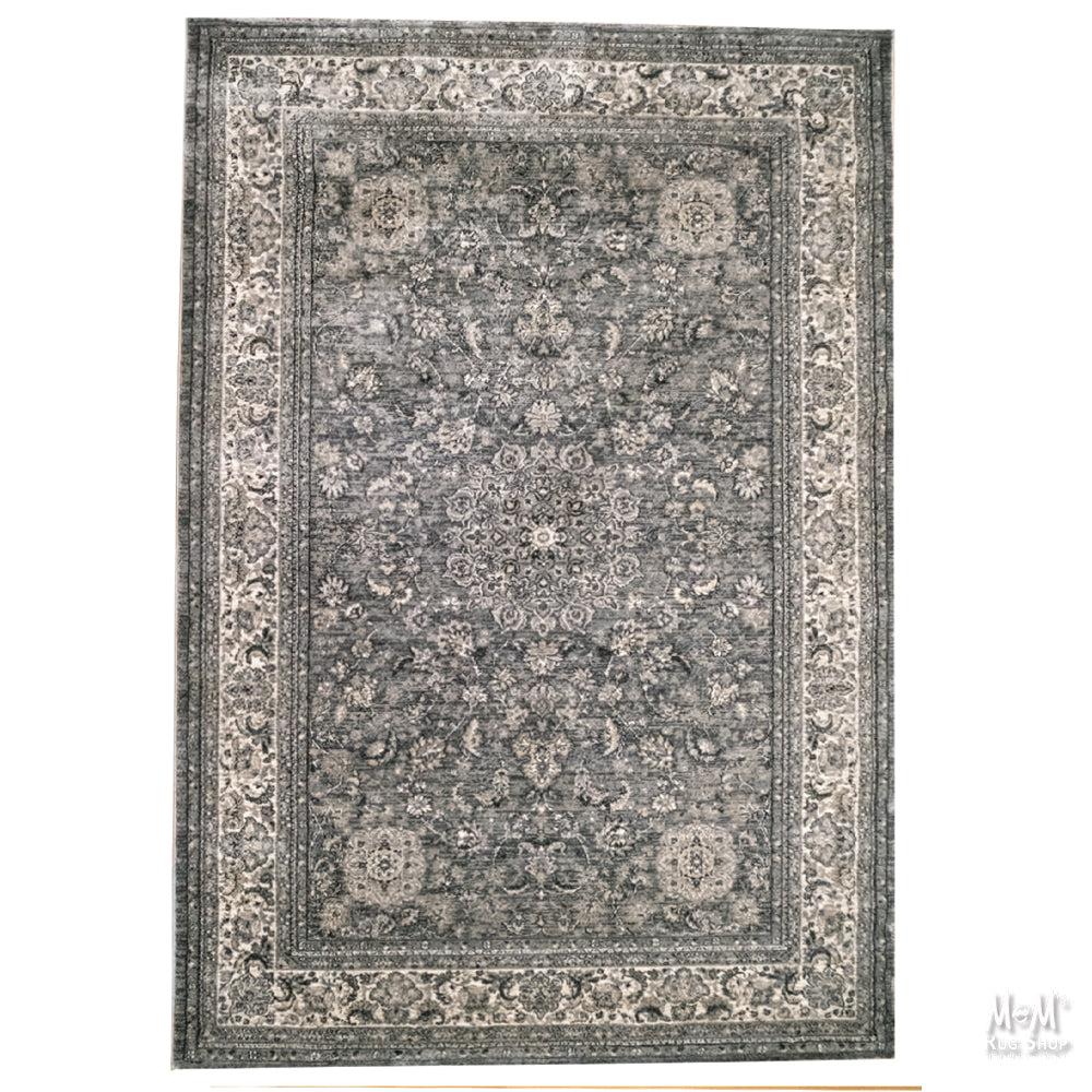 Heat set polypropylene Verona Classic rug in silver grey, showcasing intricate design and soft texture, made by Turkey.