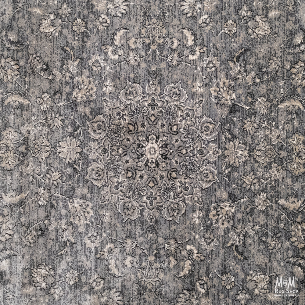 Heat set polypropylene Verona Classic rug in silver grey, showcasing a textured pattern and plush surface from Turkey.