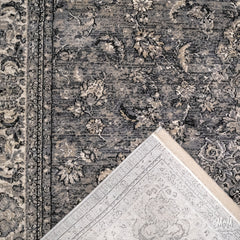 Heat set polypropylene rug in Verona Classic Silver Grey by Turkey, showcasing a textured silver grey design on a soft fabric surface.