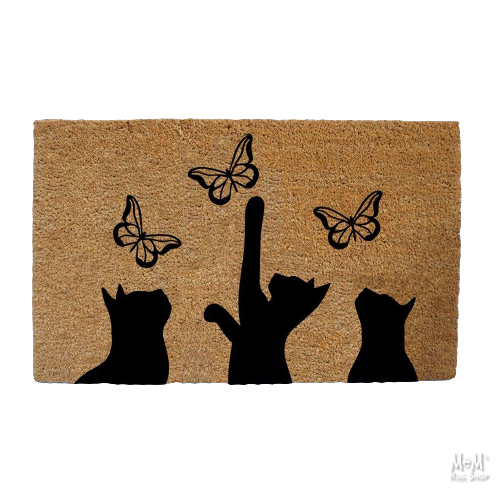 Doormat PVC Coir Kitten Butterfly