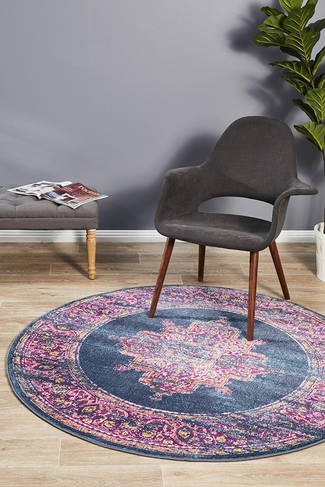 Babylon 211 Navy Round Rug