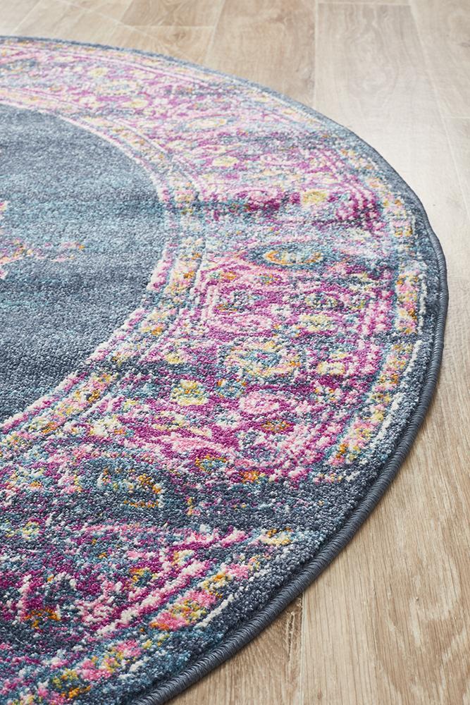 Babylon 211 Navy Round Rug