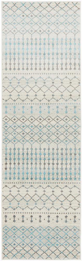 White Evoke Tribal heat set polypropylene rug by Turkey, featuring intricate tribal pattern and soft textured surface.