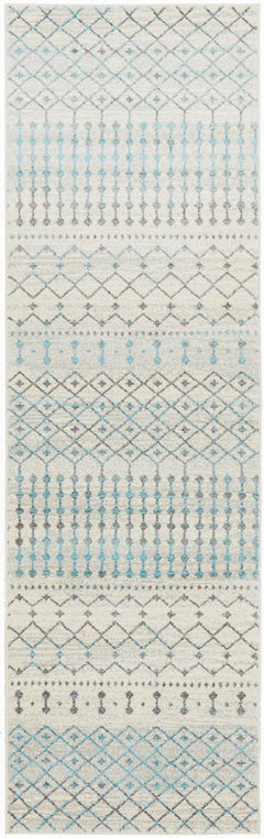 White Evoke Tribal heat set polypropylene rug by Turkey, featuring intricate tribal pattern and soft textured surface.