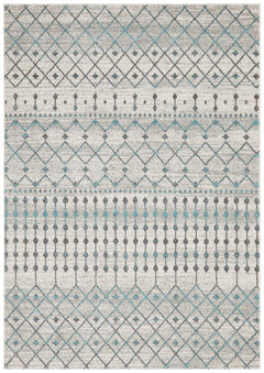 White Evoke Tribal heat set polypropylene rug by Turkey, showing intricate tribal patterns and soft texture.