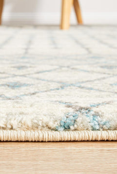 White Evoke Tribal heat set polypropylene rug from Turkey with intricate tribal patterns, showcasing its detailed design and texture.