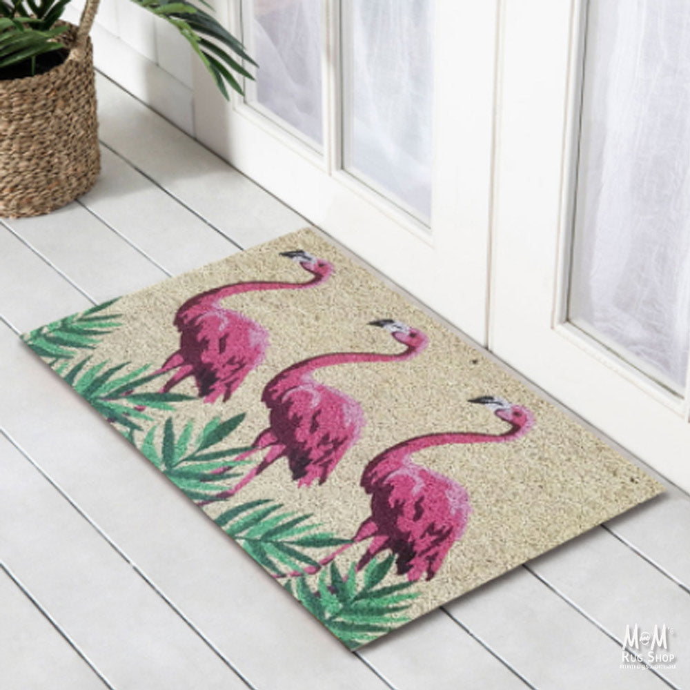 Doormat PVC Coir Flamingos