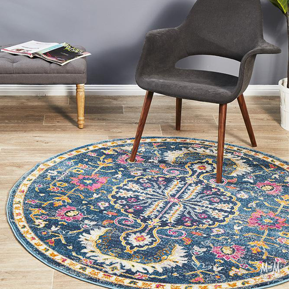 Babylon 209 Navy Round Rug