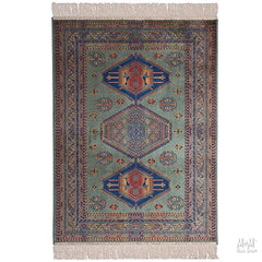 Belgium Chiraz Tribal Green viscose rug with intricate tribal patterns and vibrant green hues, detailed close-up image.