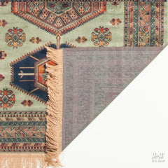 Belgium Chiraz Tribal Green viscose rug with intricate tribal patterns, showcasing vibrant green and detailed design.