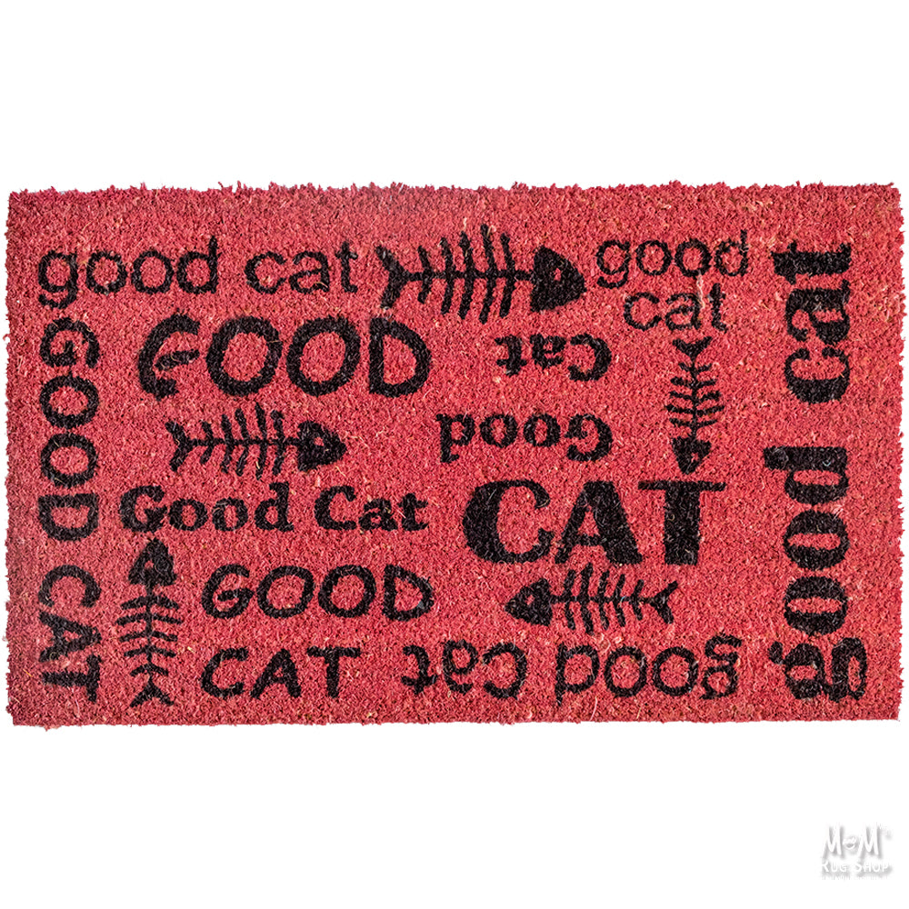PVC coir doormat with "Good Cat" and "Good Dog" words, available in various sizes, from M and M's Rug Shop.
