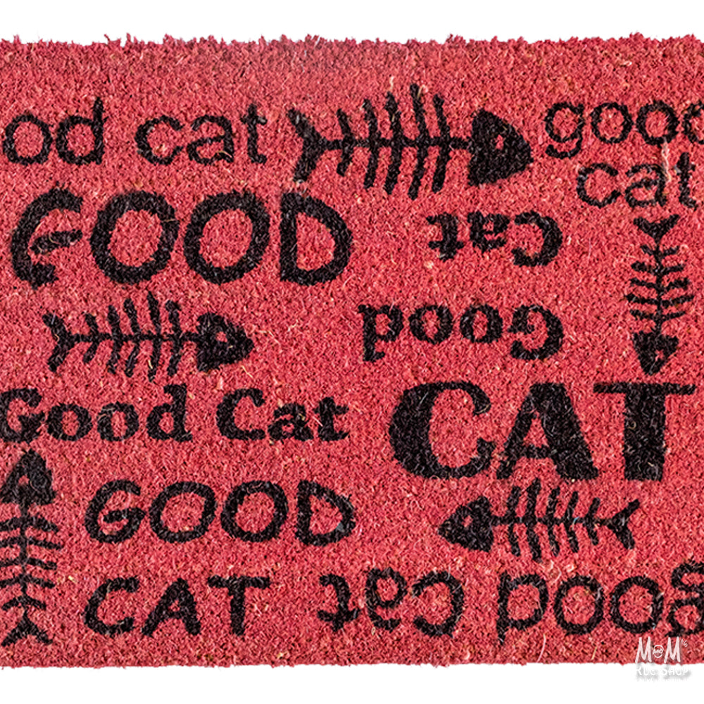 PVC coir doormat with "Good Cat" and "Good Dog" words, available in various sizes, from M and M's Rug Shop.