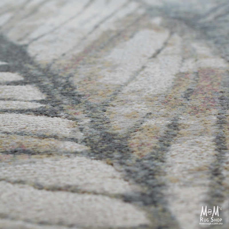 Belgium Kensington Botanic heat set polypropylene rug with intricate floral pattern and vibrant colors, showcasing detailed design.
