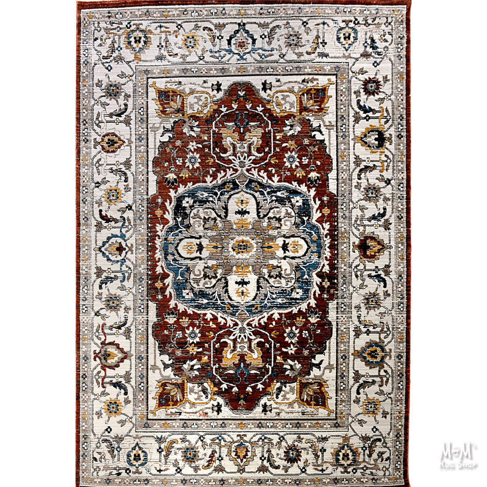 Persia Rust polyester rug from Turkey featuring intricate traditional Persian patterns in warm rust tones.