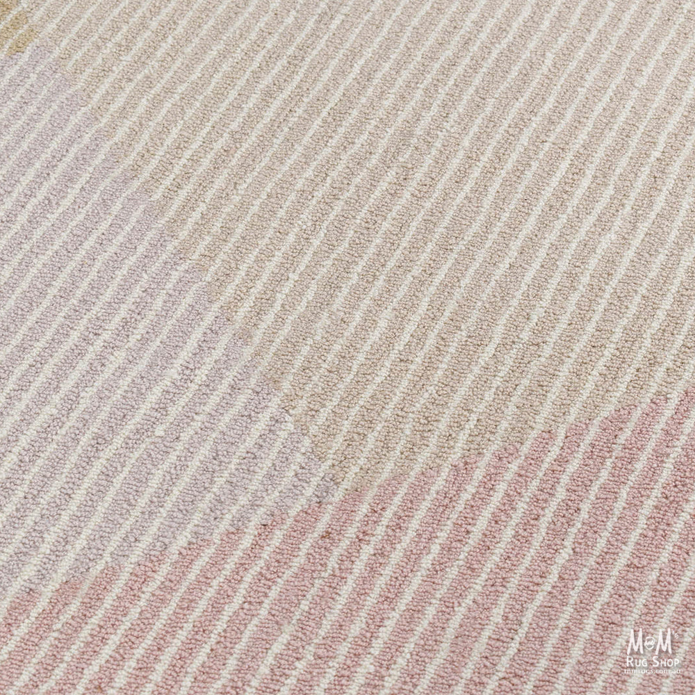 India Pinstripe Blossom pure wool rug with a pinstripe pattern and floral design, showcasing intricate details and vibrant colors.