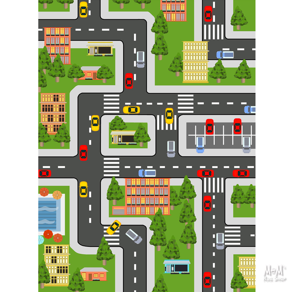 Printed polyester foam play pad featuring City Life design, ideal for children's play areas and indoor activities.
