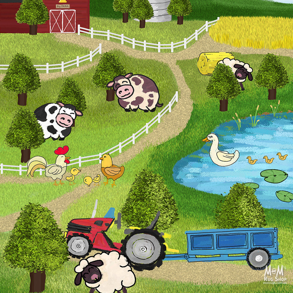 Play Pads Farmyard printed polyester foam play mat featuring colorful farm animal illustrations for kids' play area.