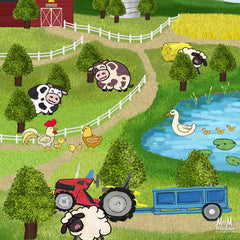Play Pads Farmyard printed polyester foam play mat featuring colorful farm animal illustrations for kids' play area.