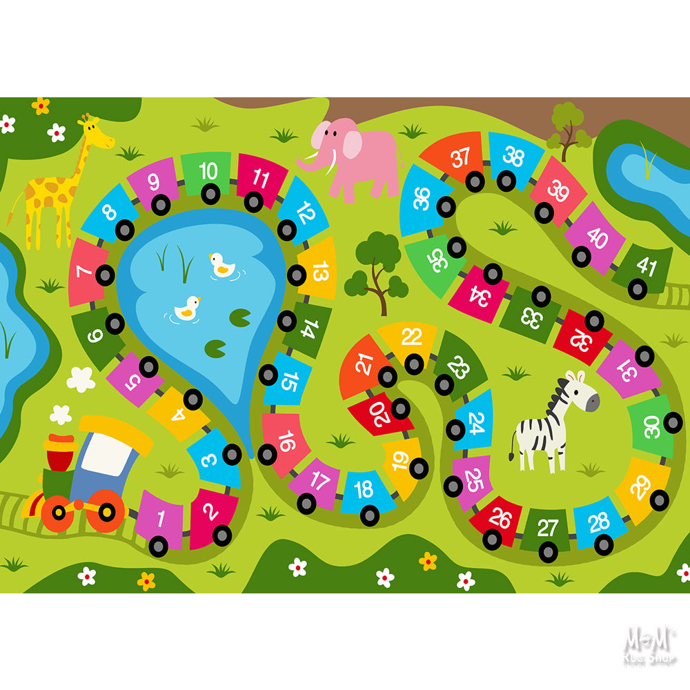 Colorful Play Pads Jungle Train made of printed polyester on foam, featuring jungle-themed train design for children.
