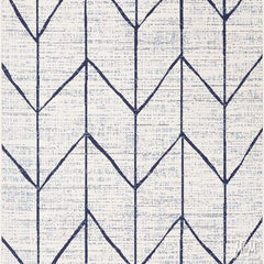 Navy polypropylene Prisma Arrow rug by Belgium with geometric arrow pattern, soft texture, and durable woven design.