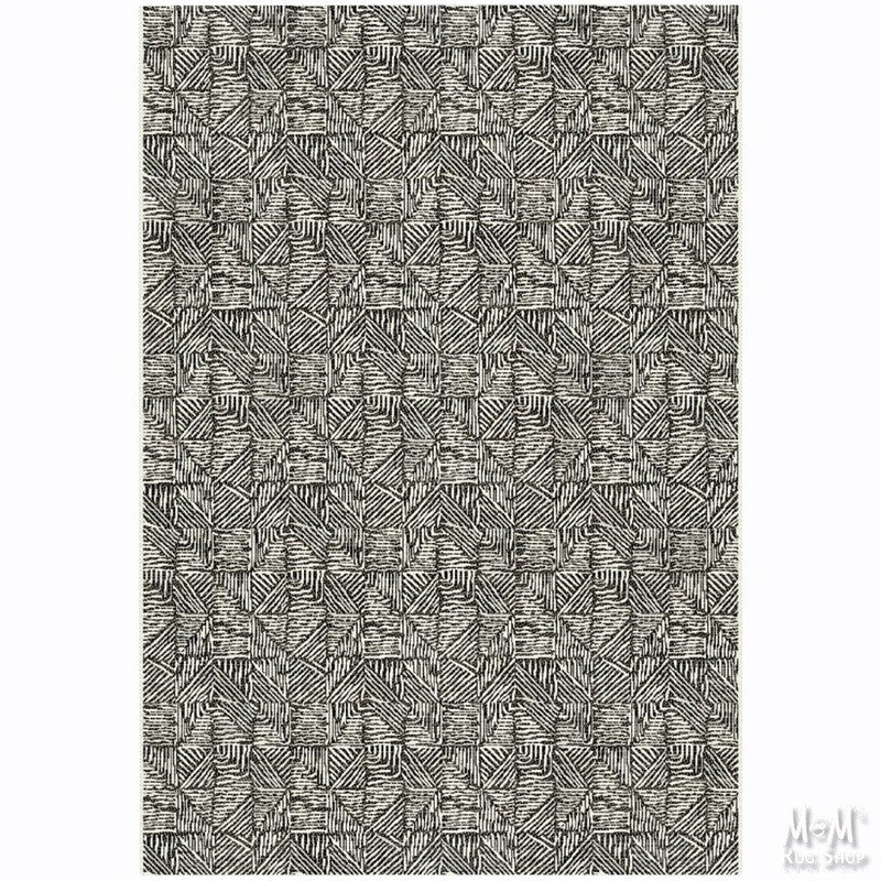Belgium Prisma Triline Charcoal polypropylene rug with geometric pattern, textured surface, and modern design for contemporary interiors.