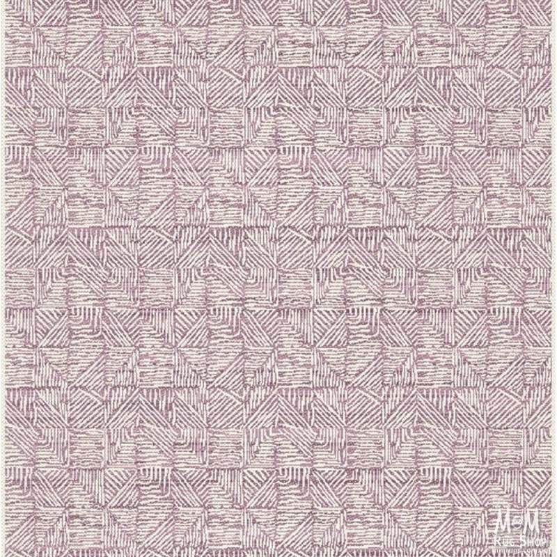 Pink Prisma Triline polypropylene rug with geometric pattern, Belgian-made, showcasing soft pink tones and modern design.