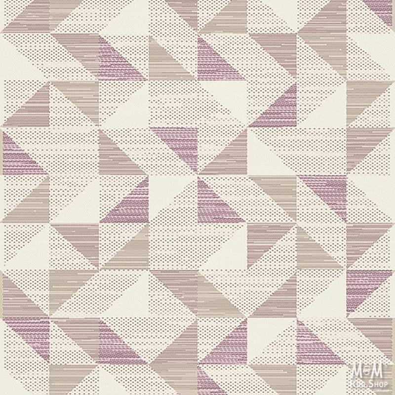 Pink polypropylene Prisma Triangles rug by Belgium with geometric triangle pattern on a flat surface.