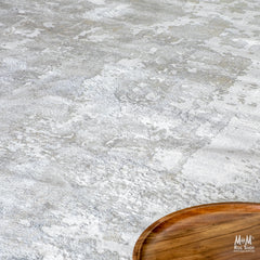 Turkish Raj Grey polyester pile rug with soft, plush texture and subtle grey tones, perfect for modern home decor.