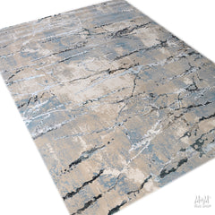 Turkish Swiss Silver polyester pile rug with intricate silver design and soft texture, showcasing detailed craftsmanship.